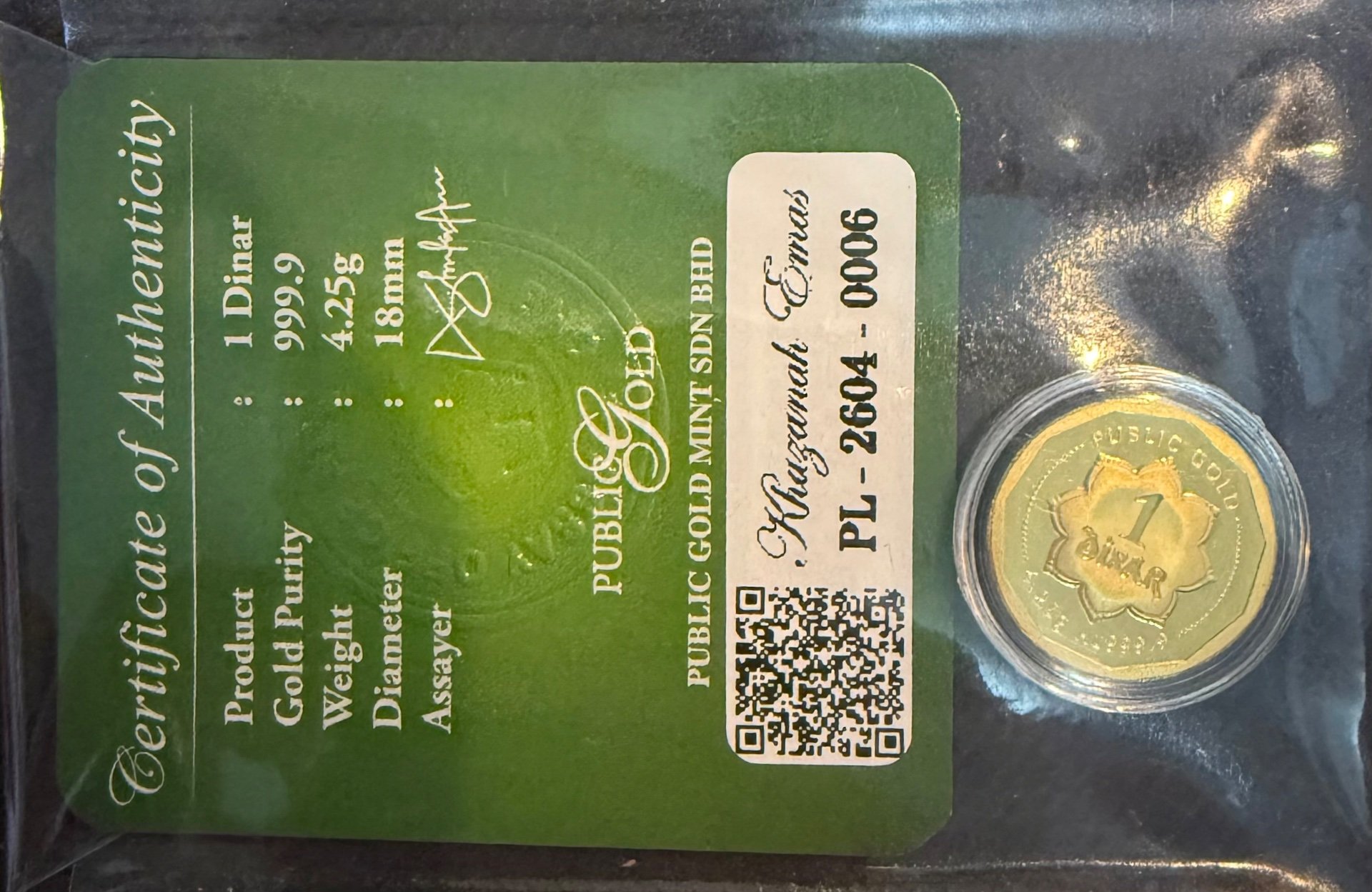 Gold Bar with Certificate (999.9)