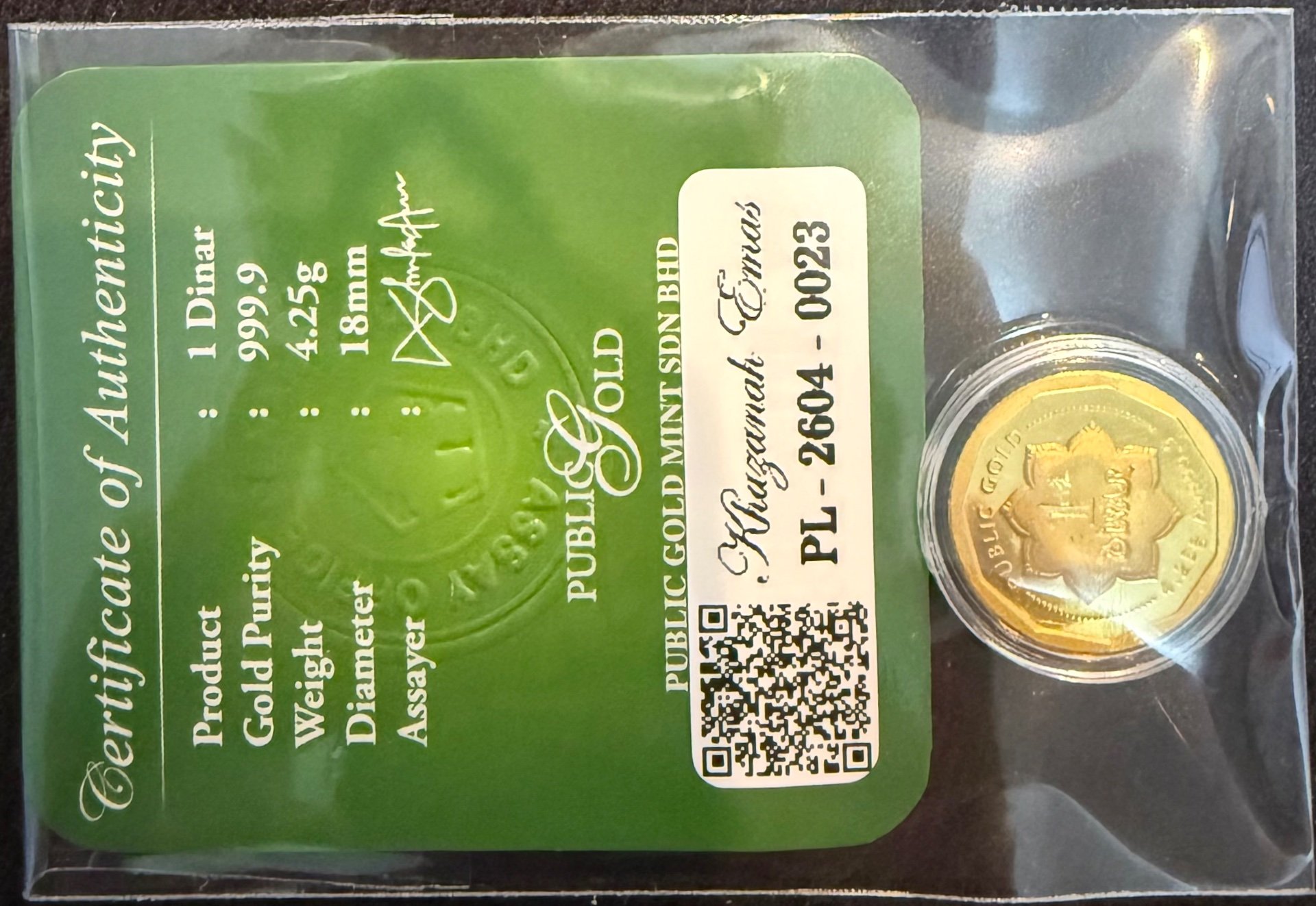 Gold Bar with Certificate (999.9)