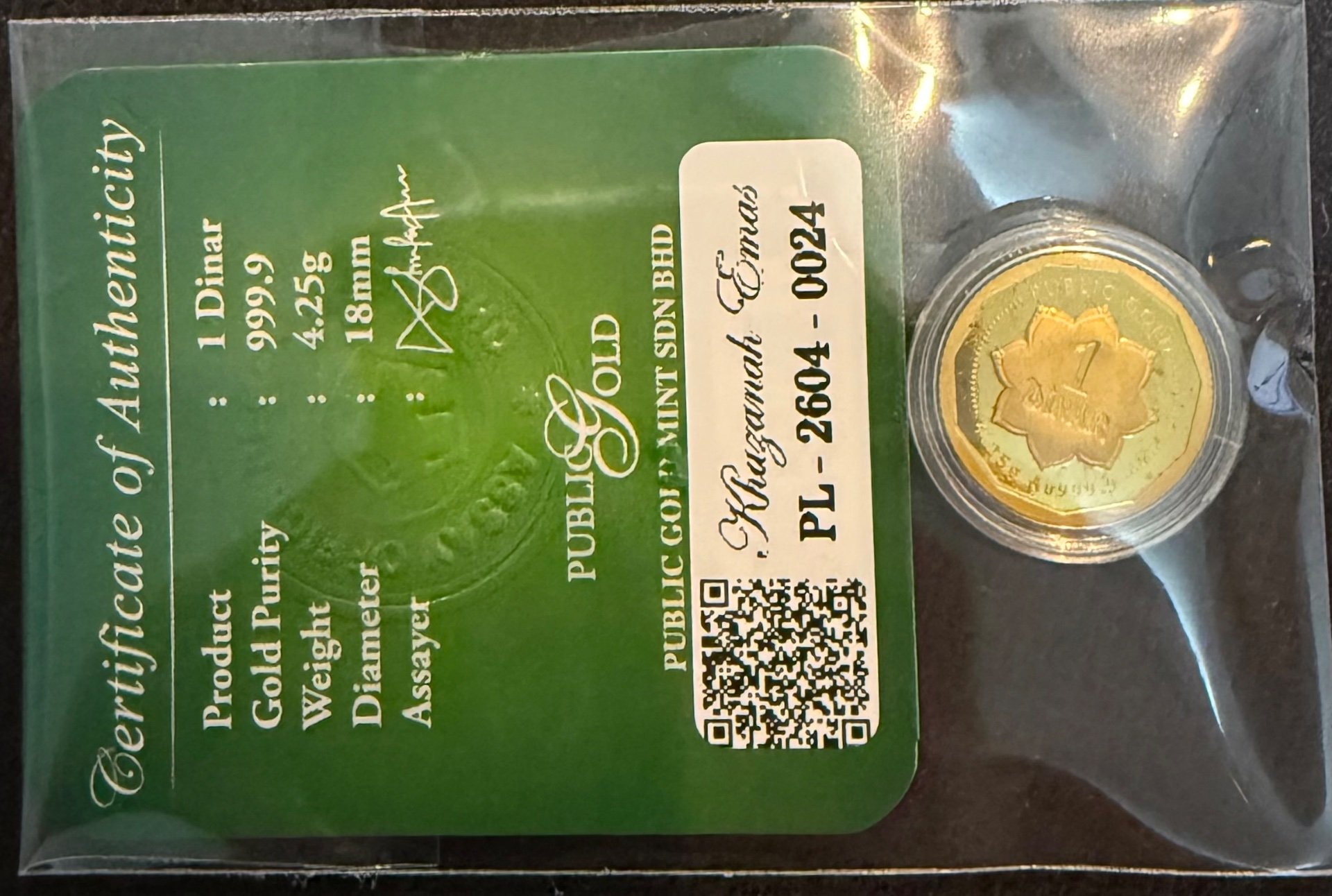 Gold Bar with Certificate (999.9)