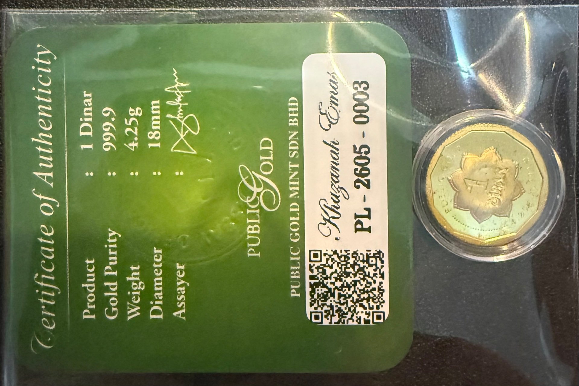 Gold Bar with Certificate (999.9)