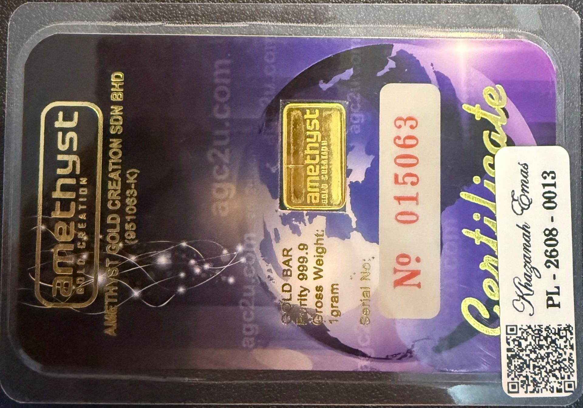 Gold Bar with Certificate (999.9)