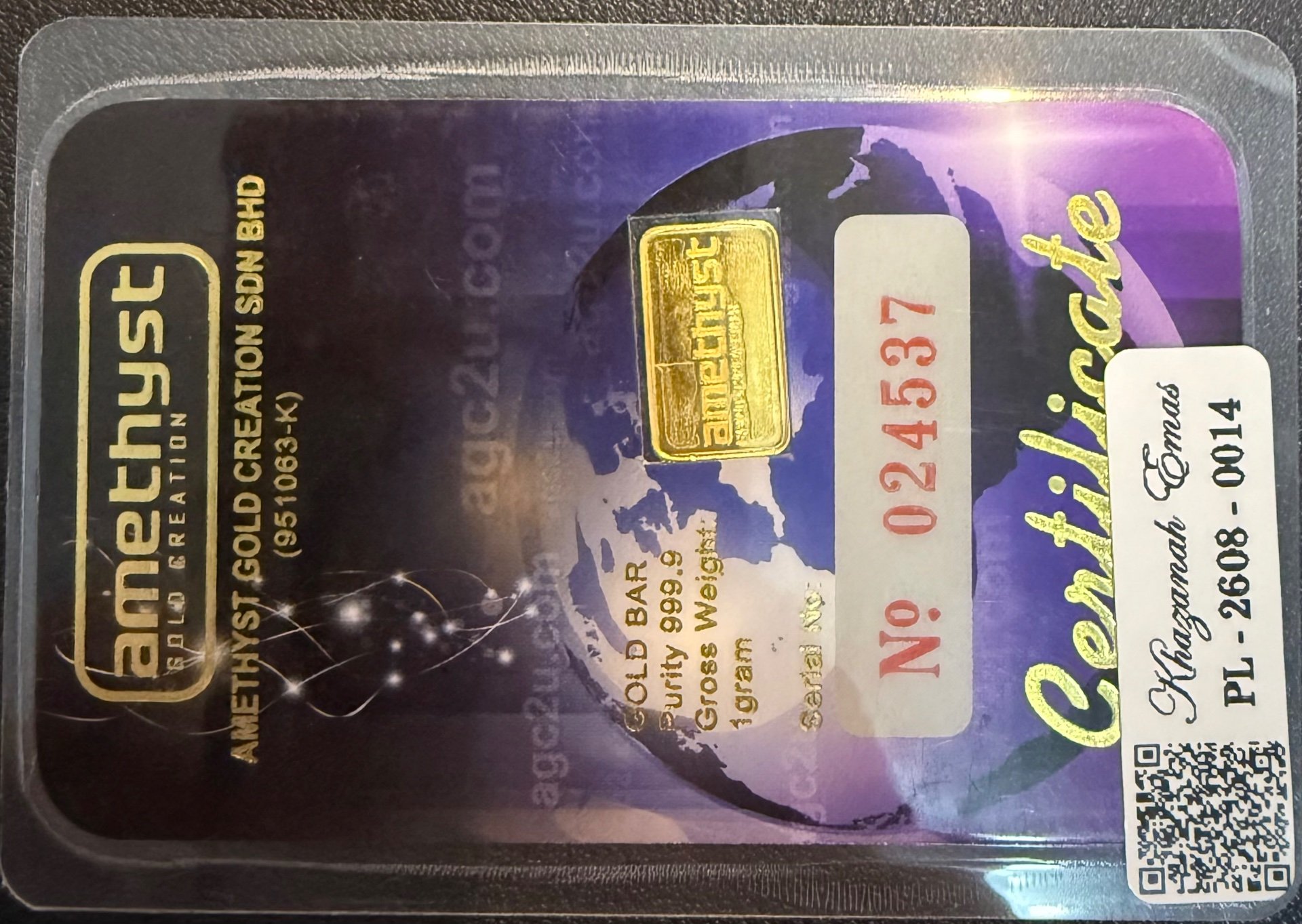 Gold Bar with Certificate (999.9)