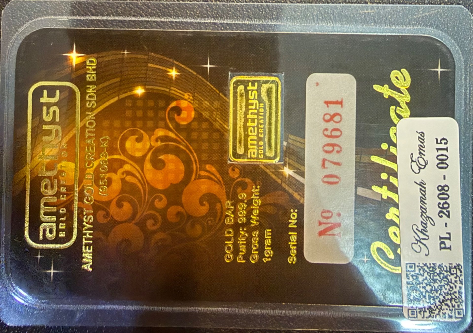 Gold Bar with Certificate (999.9)