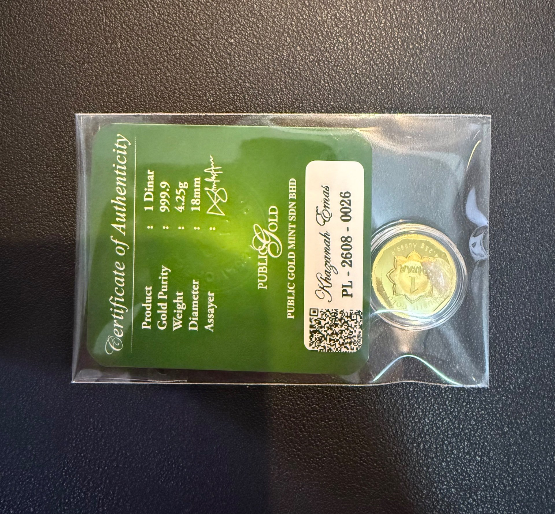 Gold Bar with Certificate (999.9)