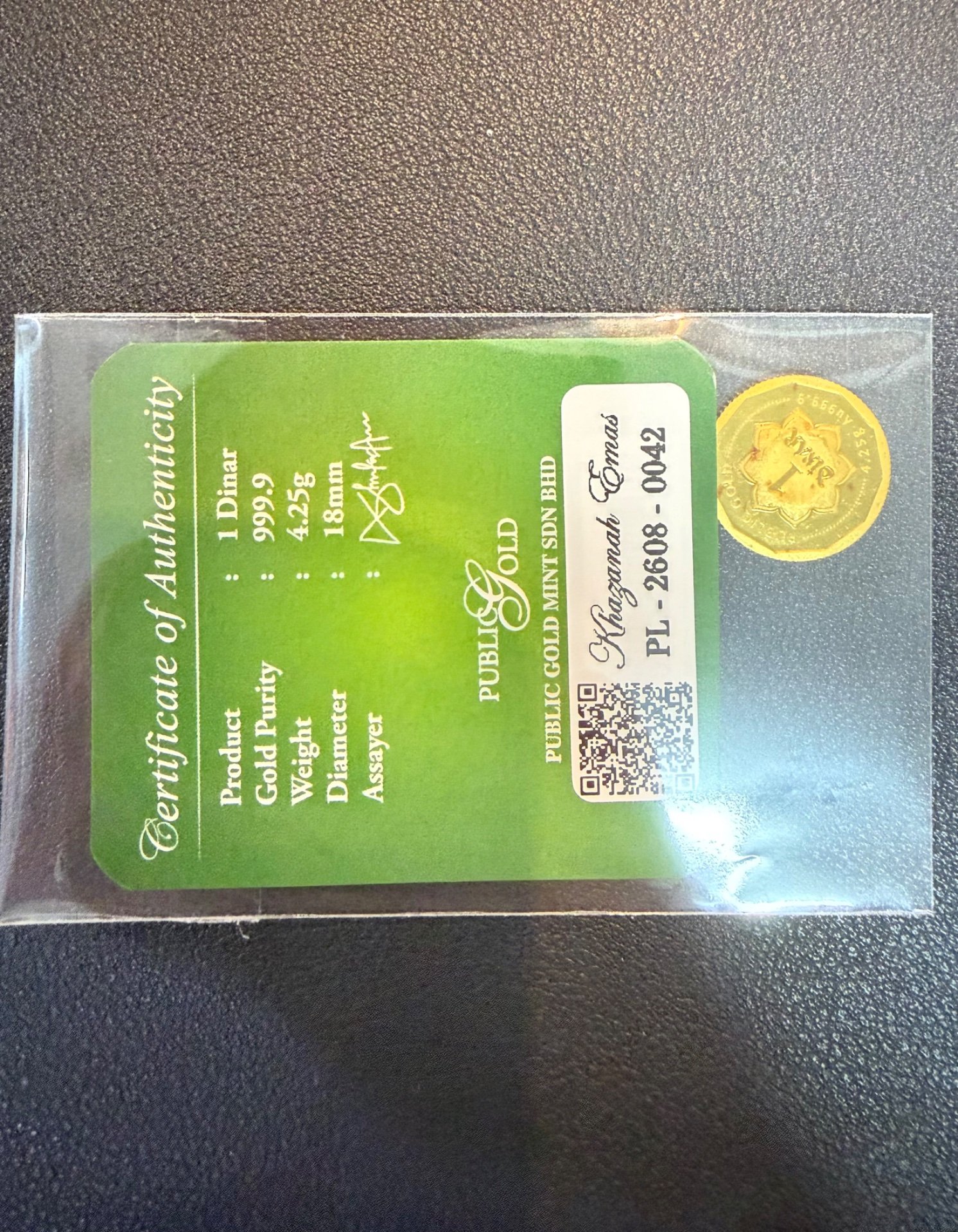Gold Bar with Certificate (999.9)