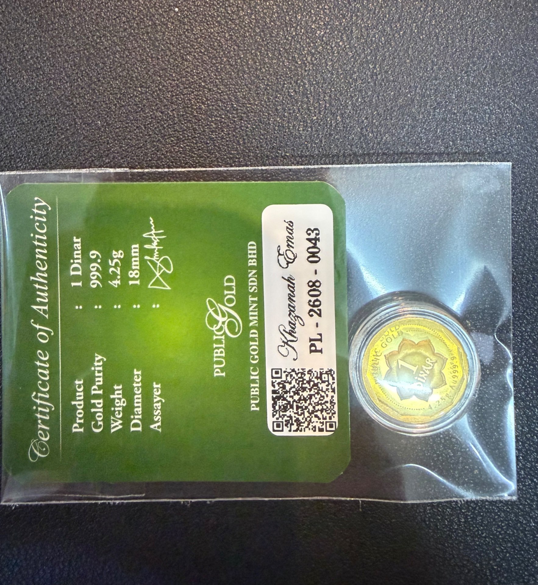 Gold Bar with Certificate (999.9)