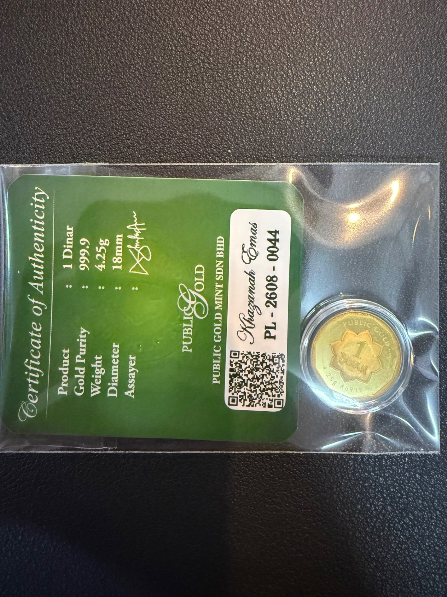 Gold Bar with Certificate (999.9)